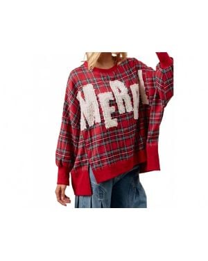 Bibi Merry Letter Patches Christmas Sweatshirt - Red