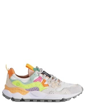 Flower Mountain Chunky Sole Sneakers With Vibrant Panel Accents - White