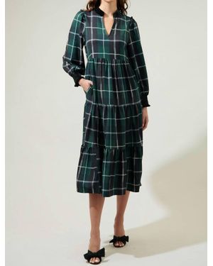 Sugarlips Sweet Beyond Long Sleeve Plaid Midi Dress - Blue