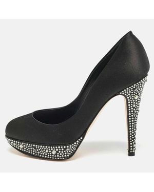 Gina Satin Crystals Platform Pumps - Black