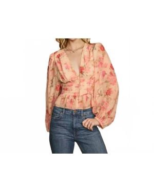 Dress Forum Pastel Promise Plunging Raw Hem Blouse - Blue