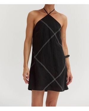 Crescent Lena Contrast Stitch Halter Mini Dress - Black