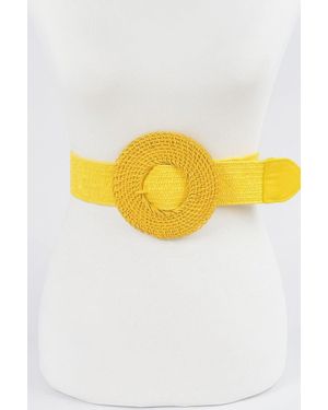 Fashnzfab Round Handmade Bamboo Buckle Elastic Belt - Yellow
