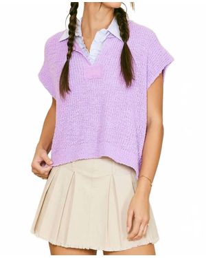 illa illa Short Sleeve Patch Sweater - Purple