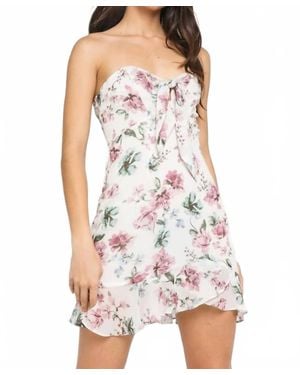 Olivaceous Restless Beauty Floral Print Strapless Tie-Front Mini Dress - Purple