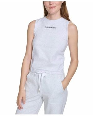 Calvin Klein Rouched Crewneck Logo Tank Top - Blue