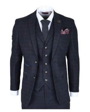 Robert Simon Ryan 3 Piece Tweed Slim Fit Suit - Blue