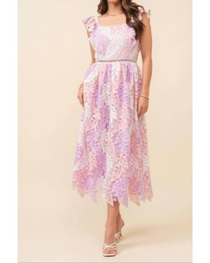 Just Me Ruffle Sleeve Bottom Edge Midi Dress - Pink