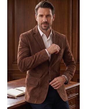 Infinity Leather Italian Suede Leather Blazer Jacket - Brown