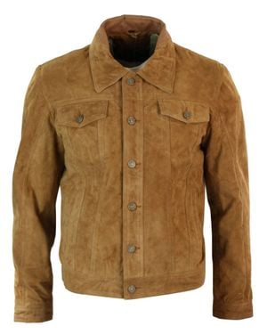 TruClothing Vintage Denim Retro Suede Leather Jacket - Brown