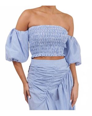 Sugarlips Sammy Striped Elvie Smocked Cropped Top - Blue
