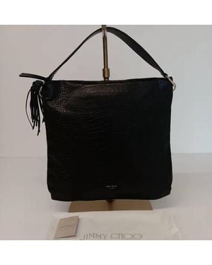 Jimmy Choo Croc-Embossed Leather Soft Hobo Bag - Black