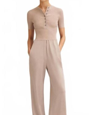 Scanlan Theodore Crepe Knit Placket Top - Natural