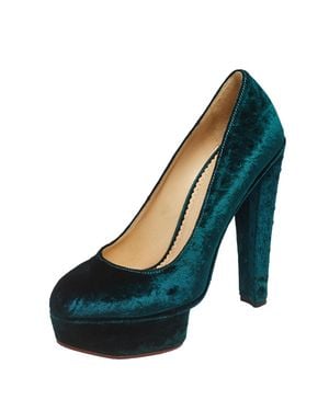 Charlotte Olympia Textured Velvet Dolly Platform Pumps - Blue