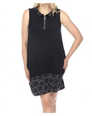 Joseph Ribkoff Geometric Zip Front Sleeveless Shirt Dress - Black