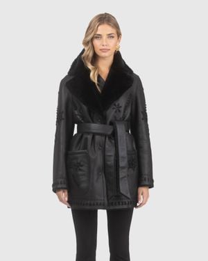 Gorski Merino Shearling Lamb Jacket With Embroidery, Belt - Black