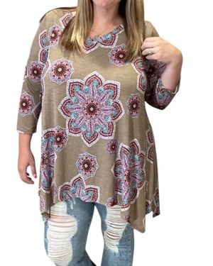 Honeyme Abstract Sharkbite Top - Brown