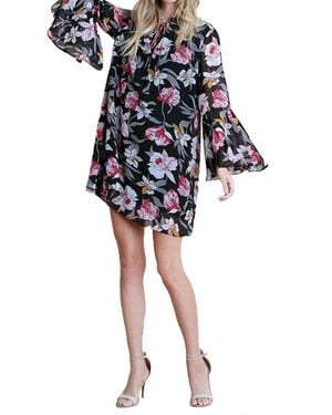 Umgee Floral Trapeze Dress - Black