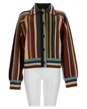Paul Smith Striped Cropped Merino Wool Cardigan - Black
