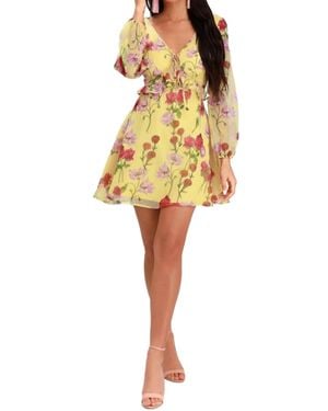 BB Dakota Botanical Bae Floral Print Long Sleeve Dress - Yellow