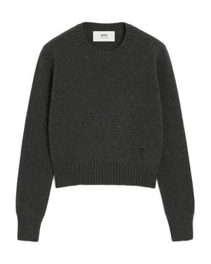 Ami Paris Crewneck Sweater With Embroidered Heart Detail - Black
