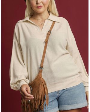 Umgee V-Neck Long Sleeve Linen Top - White