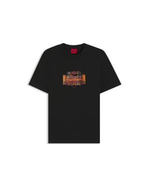HUGO Cotton-Jersey T-Shirt With Printed Artwork - Black