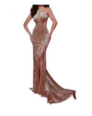 Johnathan Kayne Sleeveless Crystal Crushed Velvet Prom Gown - Brown