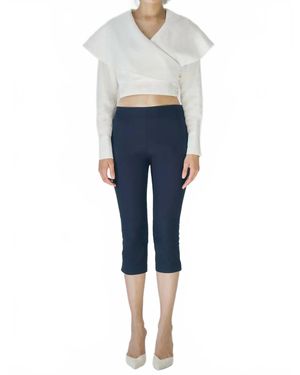 Maude Club Rizo Collared Crop Blouse - Blue
