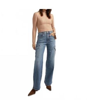 Silver Jeans Co. Mid Rise Wide Leg Cargo Jeans - Blue