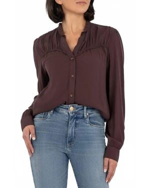 Kut From The Kloth Isley Button Shirt With Neck Ruffle - Red