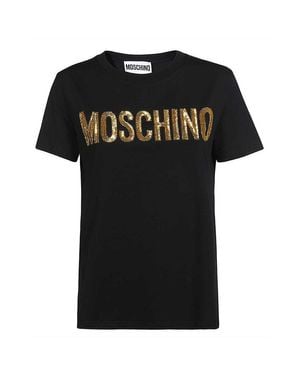 Moschino Cotton T-Shirt With Logo Design And Touch - Black