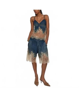 Productseeker Lace Suspender Top & Shorts Set - Blue