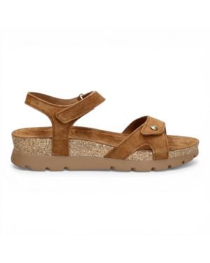 Panama Jack Wedge Bark Suede Leather Platform Sandals - Brown