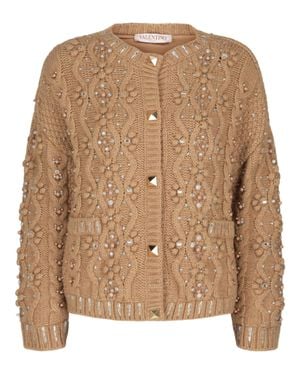 Valentino Embroidered Wool-Blend Cardigan - Brown