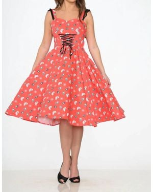 Orchid Bloom Skulls Swing Dress - Red