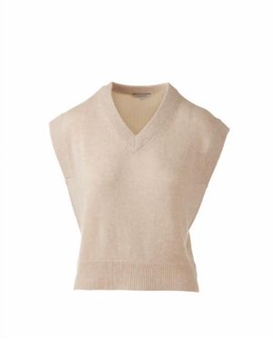 Kinross Cashmere Marled Cap Vee Top - Natural