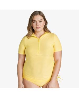 Calypsa Plus Half-Zip Short Sleeve Rashguard Adele Swim Top - Red