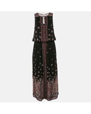 Joie Printed Silk Sleeveless Maxi Dress - Black