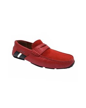 Bally Piotre Leather / Suede With Black / White Web Logo Slip On Loafer Shoes (6.5 Eu / 7.5eee Us) - Red
