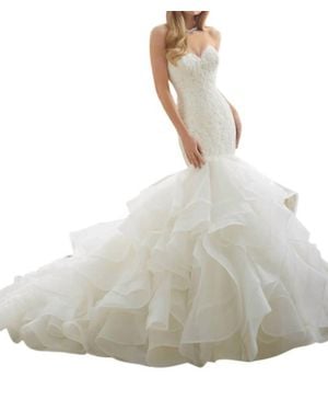 Mori Lee Alencon Lace Flounced Dress - White