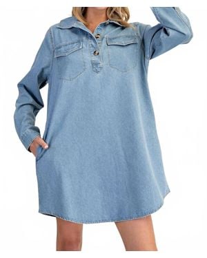 Eesome Long Sleeve Denim Shirt Dress - Blue