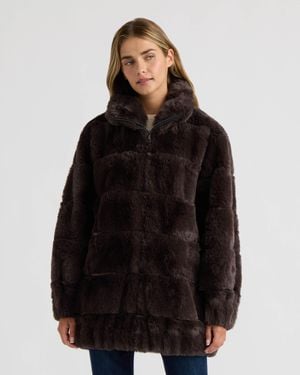 NVLT Faux Fur Zip Jacket With Elastic Waistband And Cuffs - Black