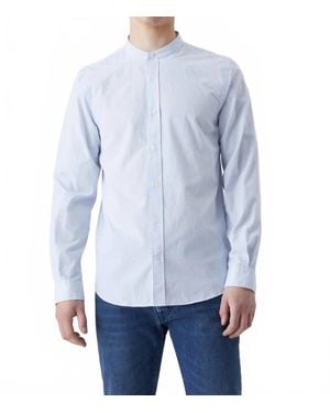Closed Collarless Long Sleeve Shirt - Blue
