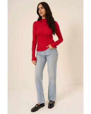 Project Social T Belle Baby Rib Mock Neck Top - Red