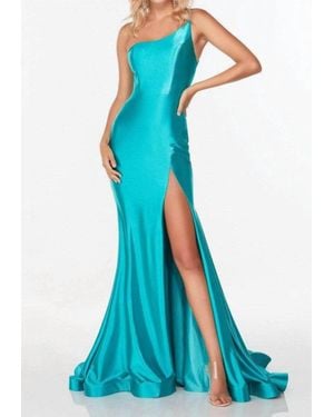 Alyce Paris Asymmetrical Satin Evening Gown - Blue