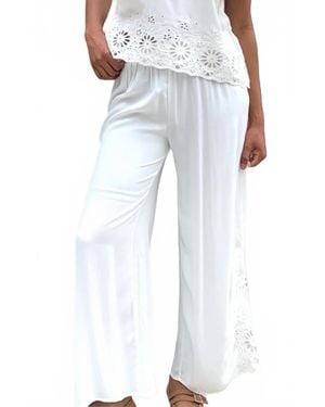 Bobi Embroidered Eyelet Pant - White
