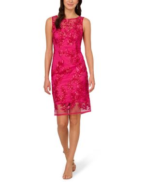 Adrianna Papell Embroidered Mesh Cocktail Party Dress