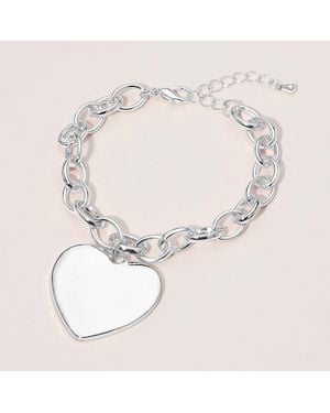 Fashnzfab Bold Heart Charm Chunky Chain Bracelet - White