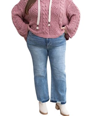 Risen High Rise Crop Straight Jeans Plus Size - Blue